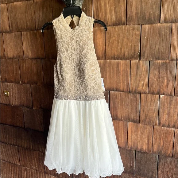 City Studio Lace and Tulle Ruffle Hem Fancy  Dress - Tan and Cream::NWT - Picture 2 of 10